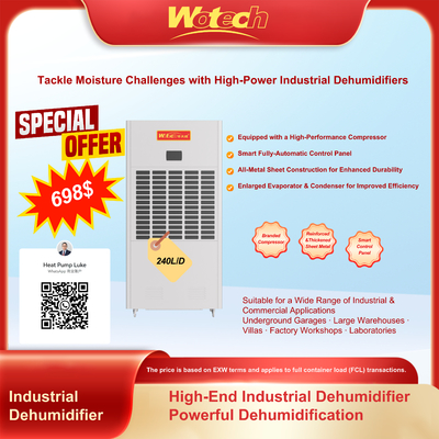 কারখানা / ল্যাব রুমের জন্য 240L / দিনের জন্য সীমিত বিশেষ অফার শিল্প ডিহুমিডিফায়ার বড় জায়গাগুলির জন্য কম গোলমাল অবিচ্ছিন্ন ড্রেন